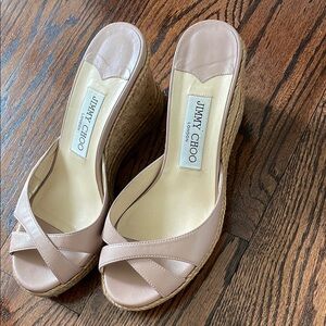 Jimmy Choo Cream Wedge Shoes with Luxurious Satin Finish